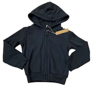 NEW SKIMS Logo Pointelle Zip Front Sweatshirt Hooded Jacket Soot Black 2T Girls